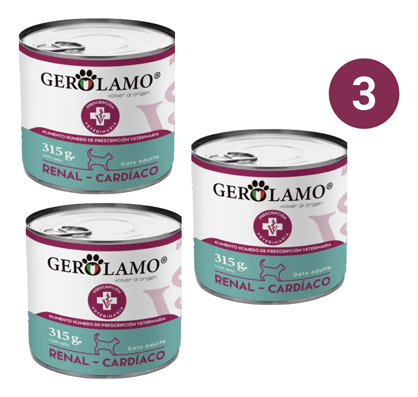 Gerolamo 3 Pack-alimento Humedo Renal Cardiaco-gatos-315 Gr C/u. 1
