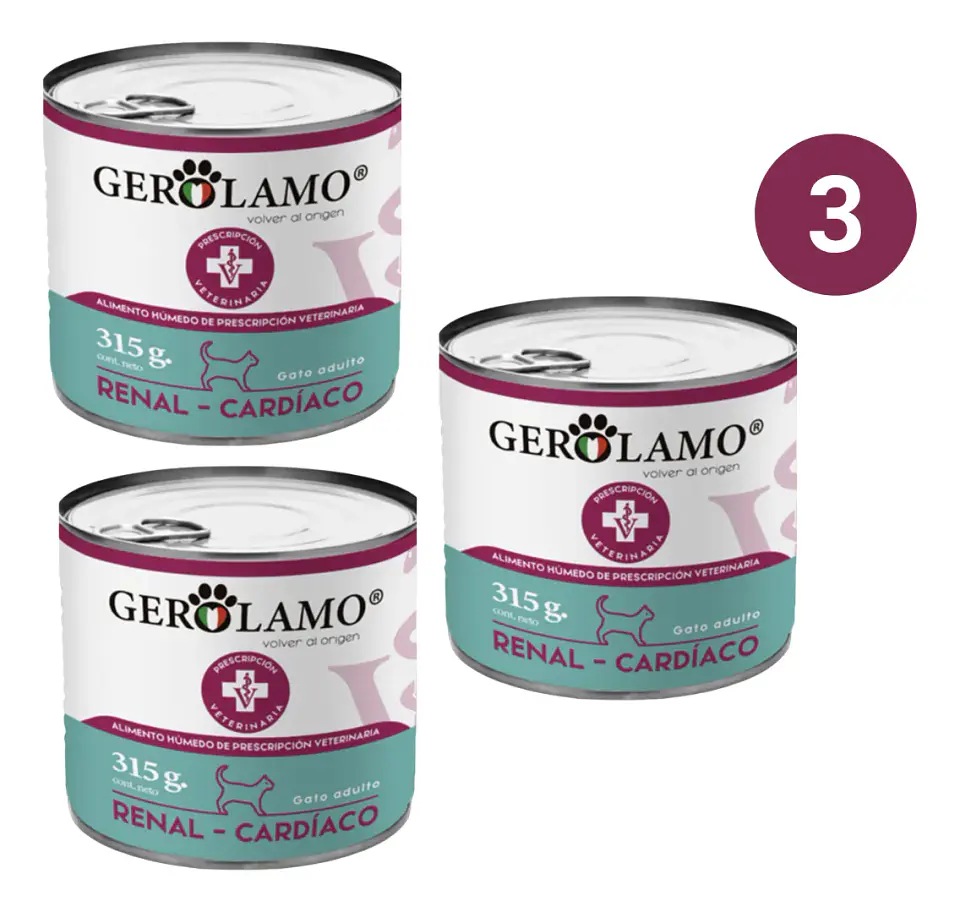 Gerolamo 3 Pack-alimento Humedo Renal Cardiaco-gatos-315 Gr C/u. 1