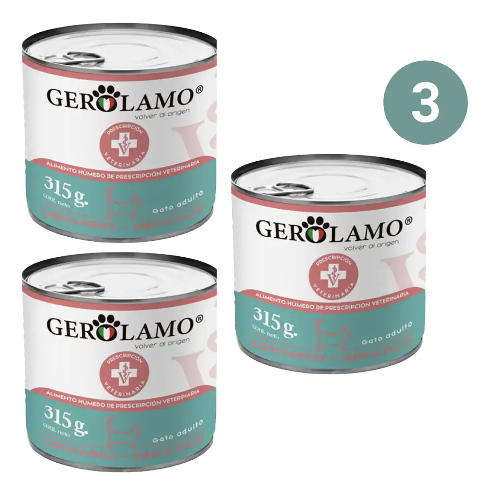 Gerolamo Pack 3-alimento Humedo Gato Urinario Hepatico-315 Gr C/u 1