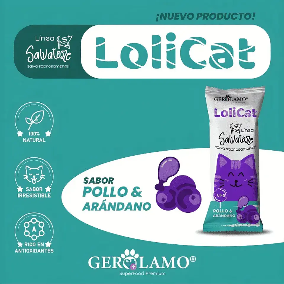 Gerolamo Paleta Lolicat Para Gatos Pollo Con Arandanos 1.5gr 3