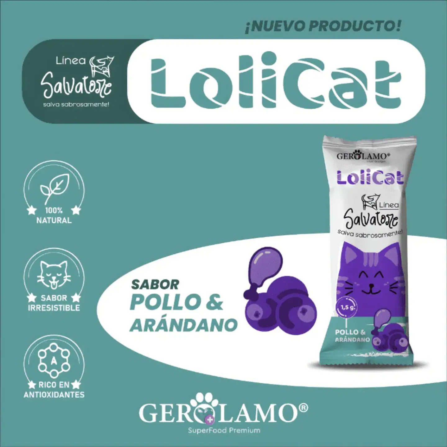 Gerolamo 3 Pack Lolicat Gatos-pollo Arandanos-1.5gr C/u 5