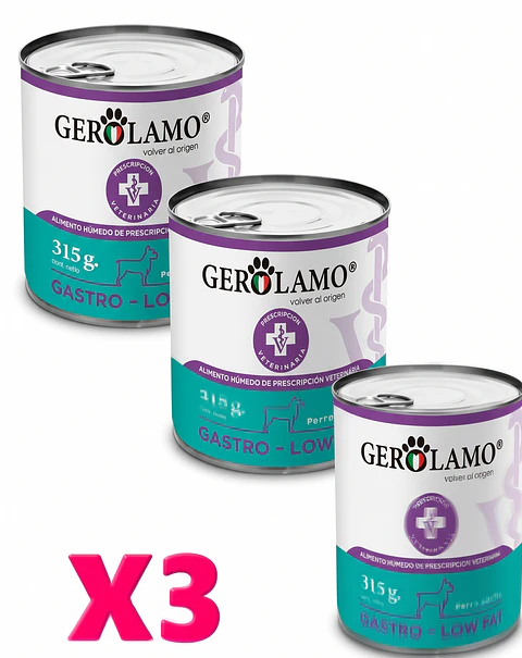 Gerolamo 3 Pack-latas Alimento Humedo Perro Gastro Low Fat-315 Gr C/u