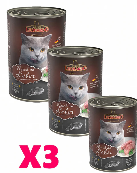 Leonardo Pack 3 Latas Qs Higado-gato Adulto- 400 Gr C/u.