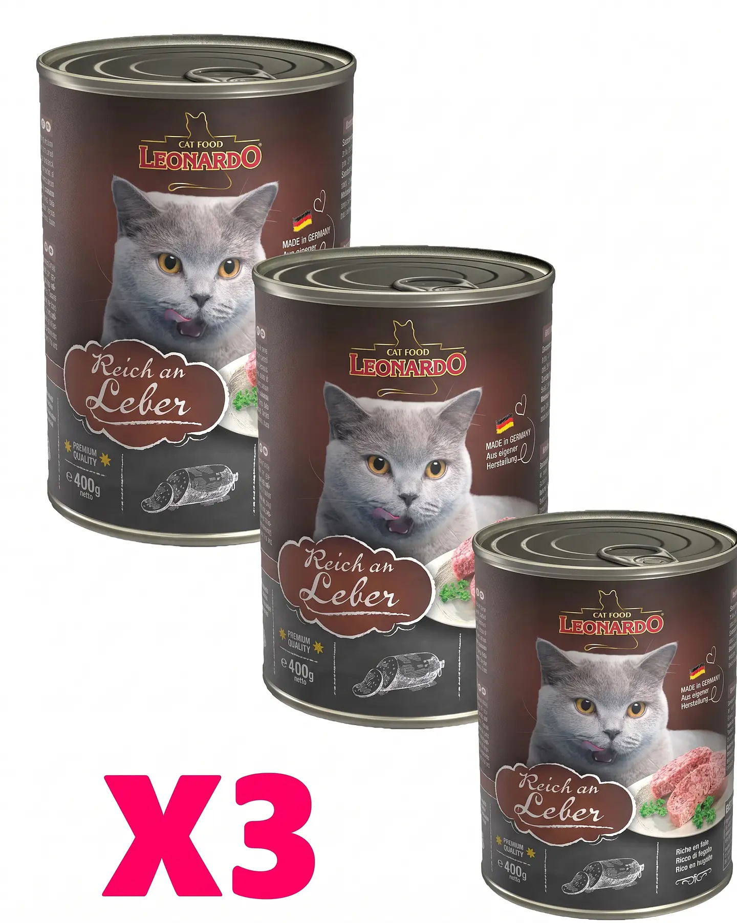 Leonardo Pack 3 Latas Qs Higado-gato Adulto- 400 Gr C/u. 1