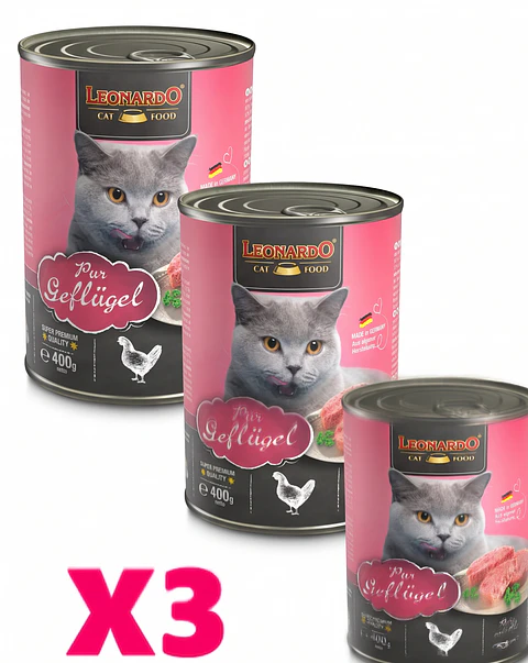Leonardo 3 Latas-gato Adulto- Sabor Ave-400 Gr C/u