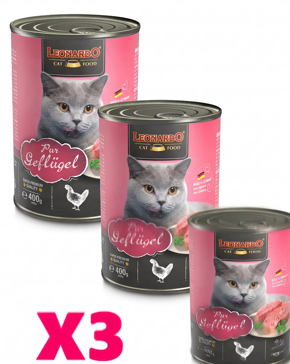 Leonardo 3 Latas-gato Adulto- Sabor Ave-400 Gr C/u 1