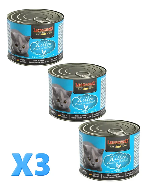 Leonardo 3 Latas Kitten-hasta 12 Meses-200 Gr C/u