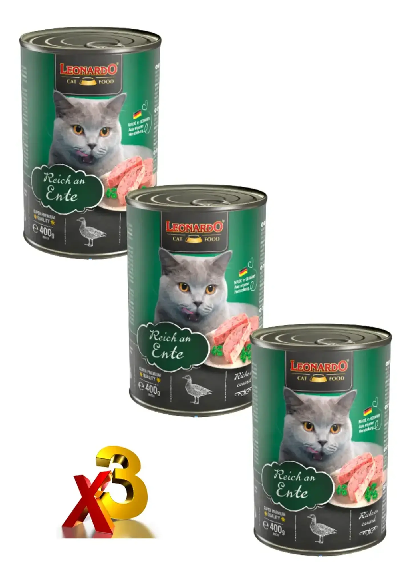 Leonardo 3 Latas Pato-gato Adulto-400 Gr C/u 1