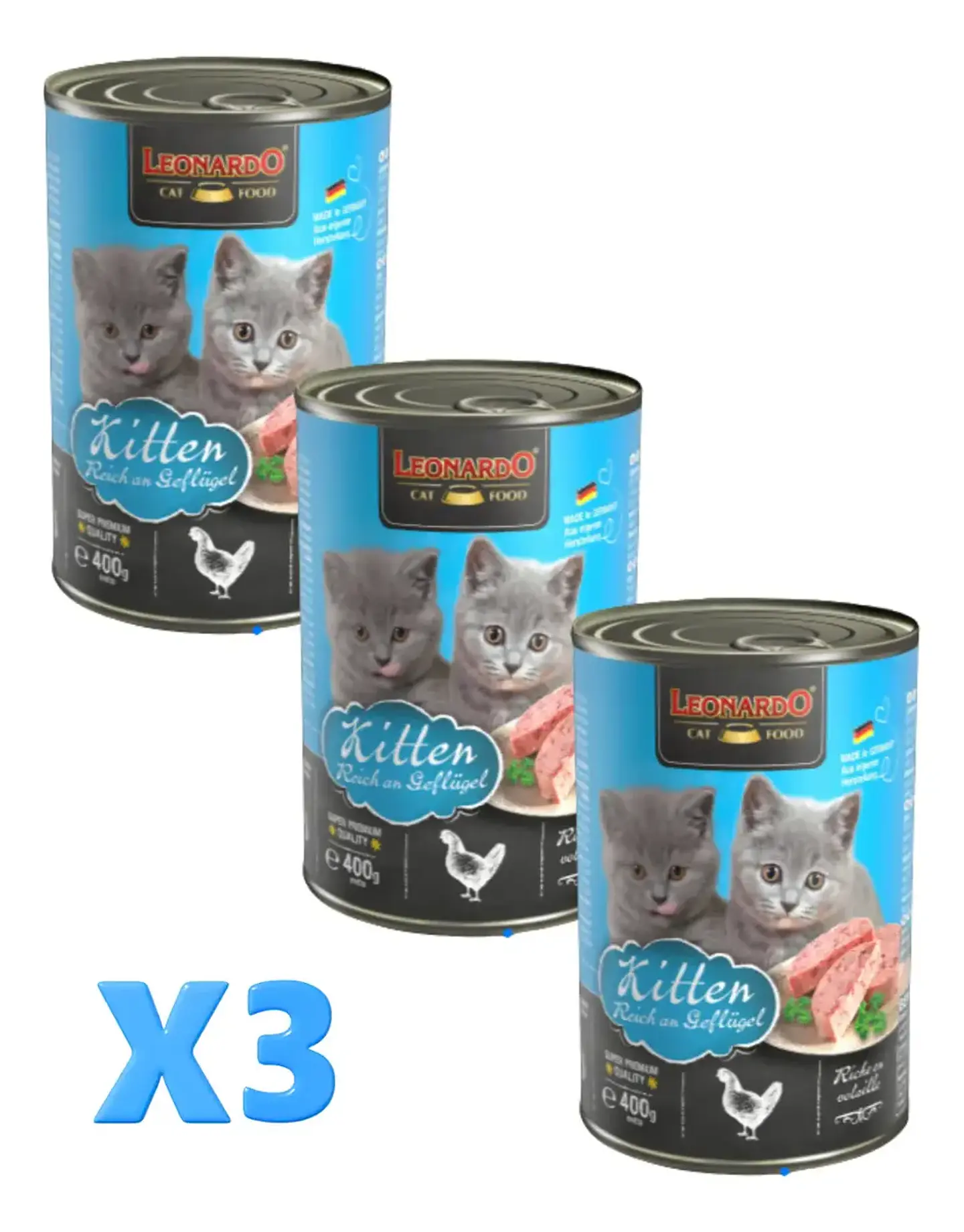 Leonardo 3 Latas Qs Kitten -gatitos Hasta 12 Meses-400 Gr Cu 1