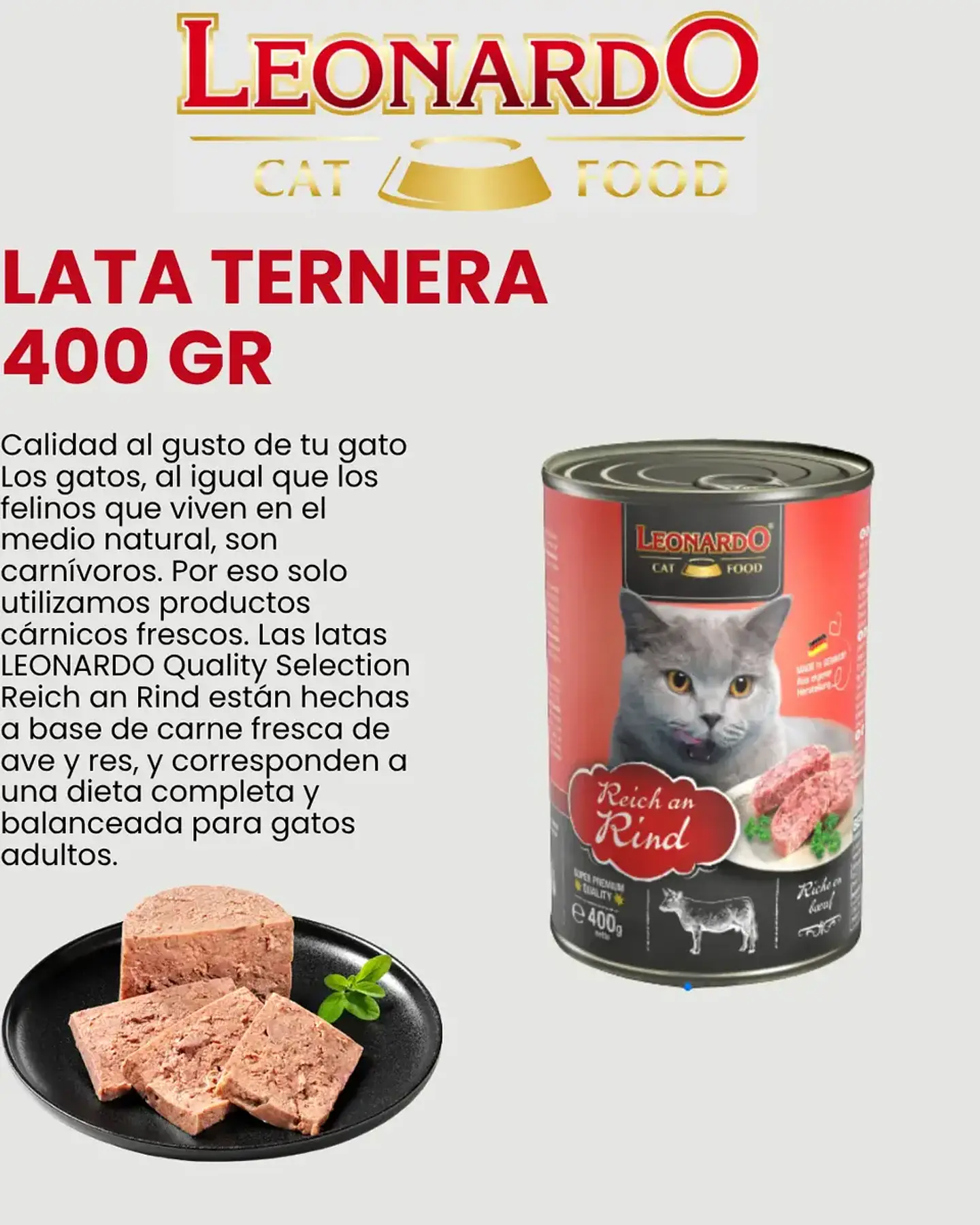 Leonardo 3 Latas-gato Adulto- Sabor Carne-400 Gr C/u 2