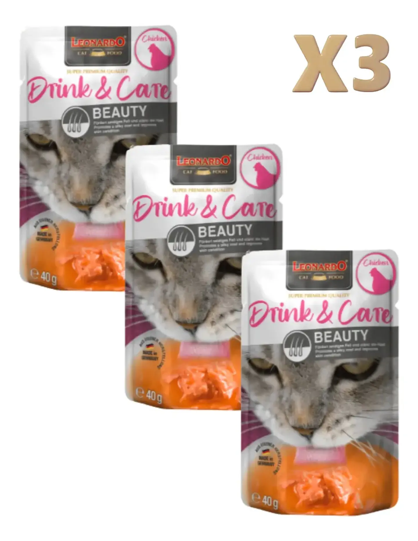 Leonardo Pack 3- Drink Care Beauty-sabor Pollo-40 Gr C/u 1