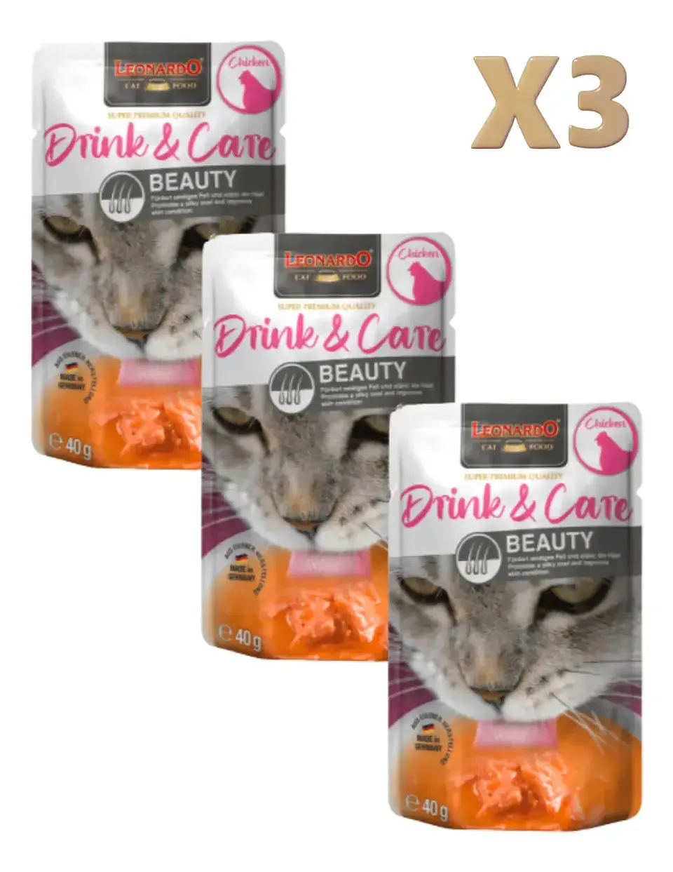 Leonardo Pack 3- Drink Care Beauty-sabor Pollo-40 Gr C/u 1