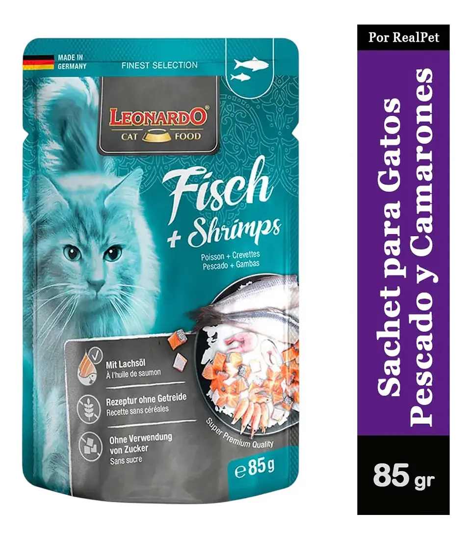 Leonardo Pouch-gato-sabor Pescado Camarones-85 Gr C/u 2