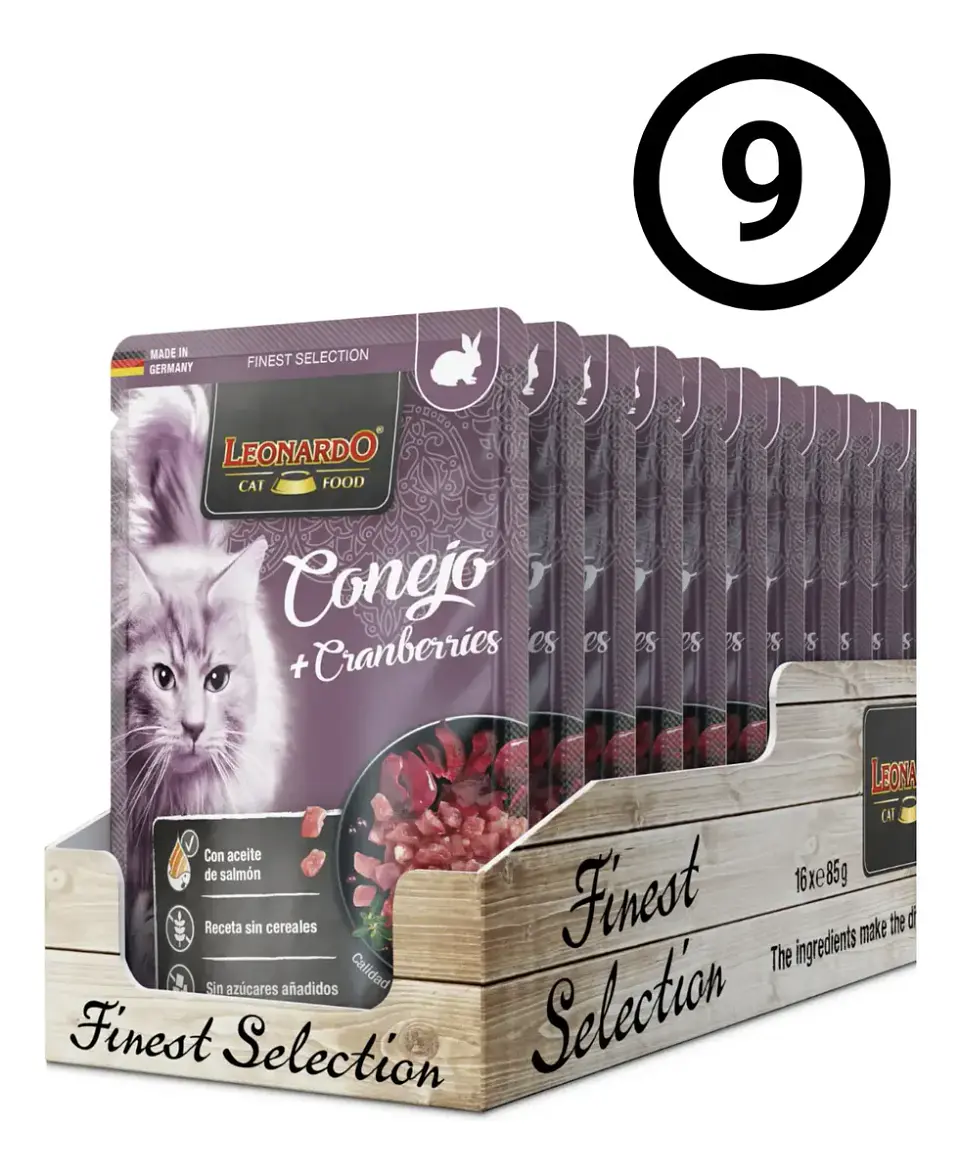 Leonardo Pack 9 Sachets Gato-sabor Conejo Arandanos-85gr C/u 1