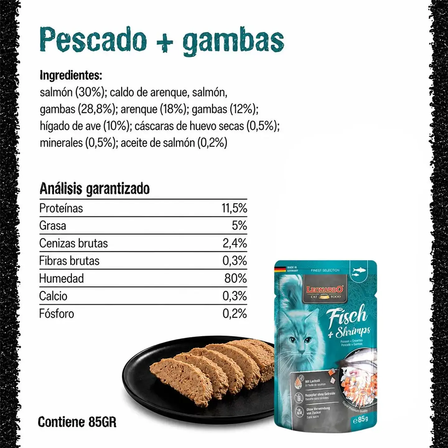 Leonardo Pouch-gato-sabor Pescado Camarones-85 Gr C/u 3