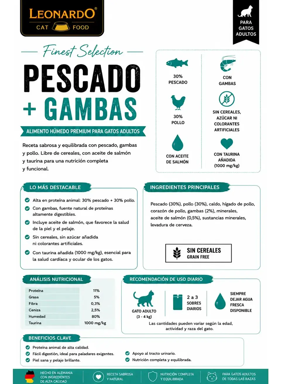 Leonardo Pack 9 Pouch Gato-sabor Pescado Gambas-85 Gr C/u 2