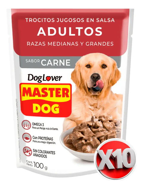 Master Dog 10 Sachets Alimento Humado -perro Adulto- Carne 10.55 Kg