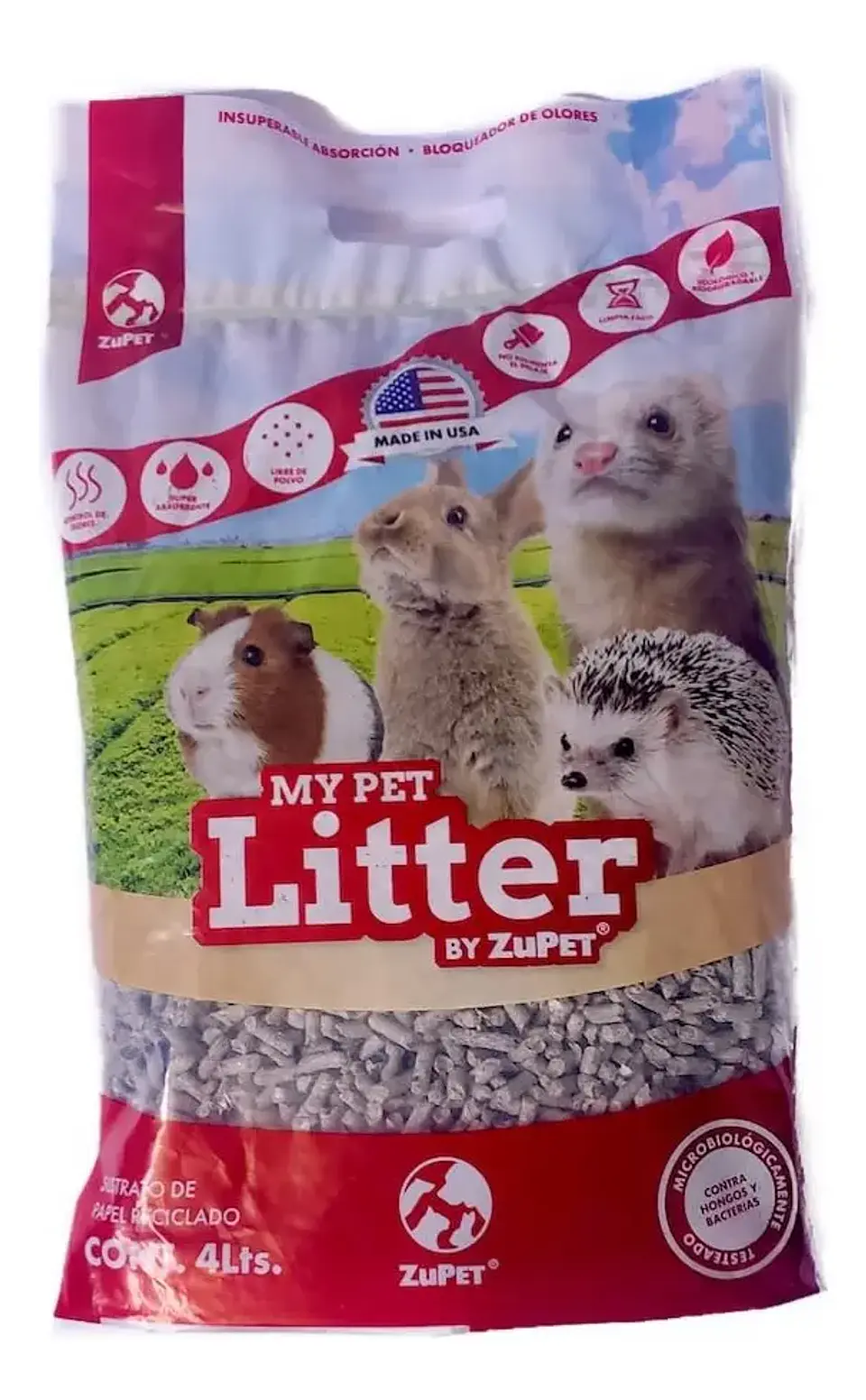 My Pet Sustrato Zupet Litter 4 L Papel Biodegradable Control Olores Mascotas Gris 1.4 Kg 1