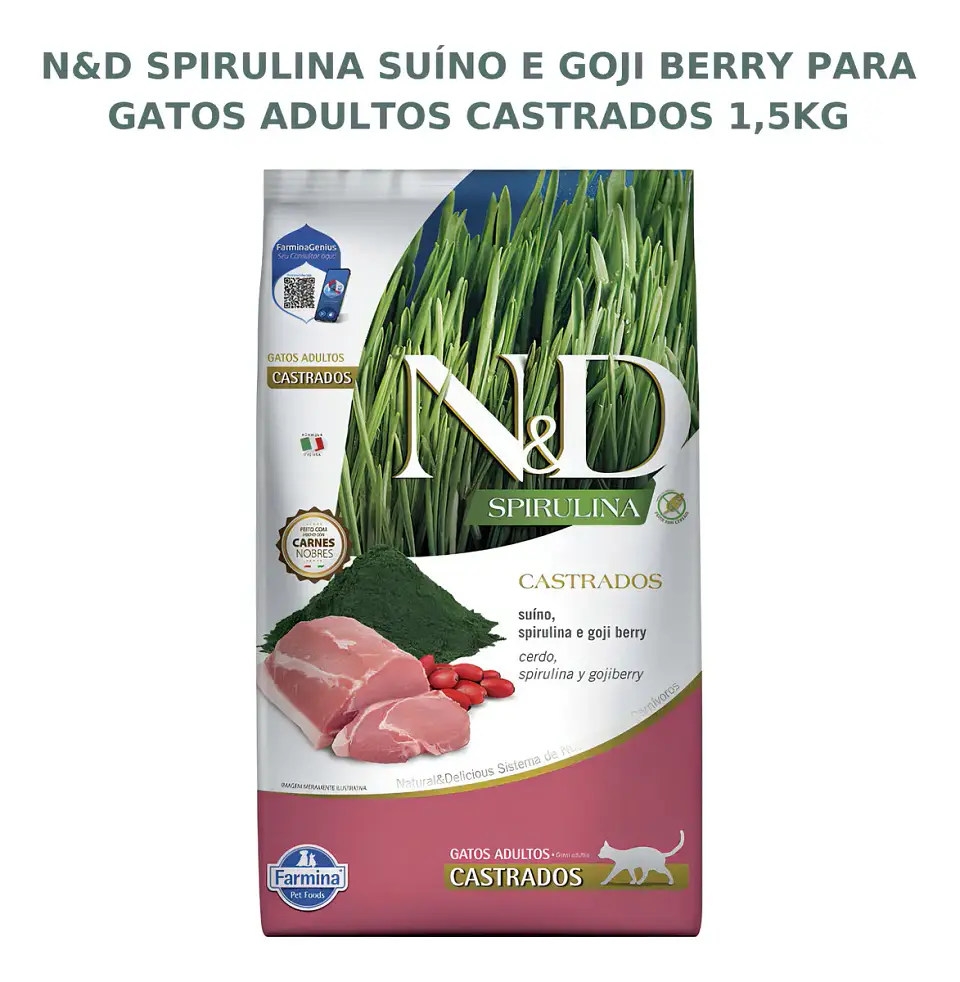 N&d Alimento Seco Gato Adulto Castrado Farmina Spirulina Cerdo Goji 1.5kg 2
