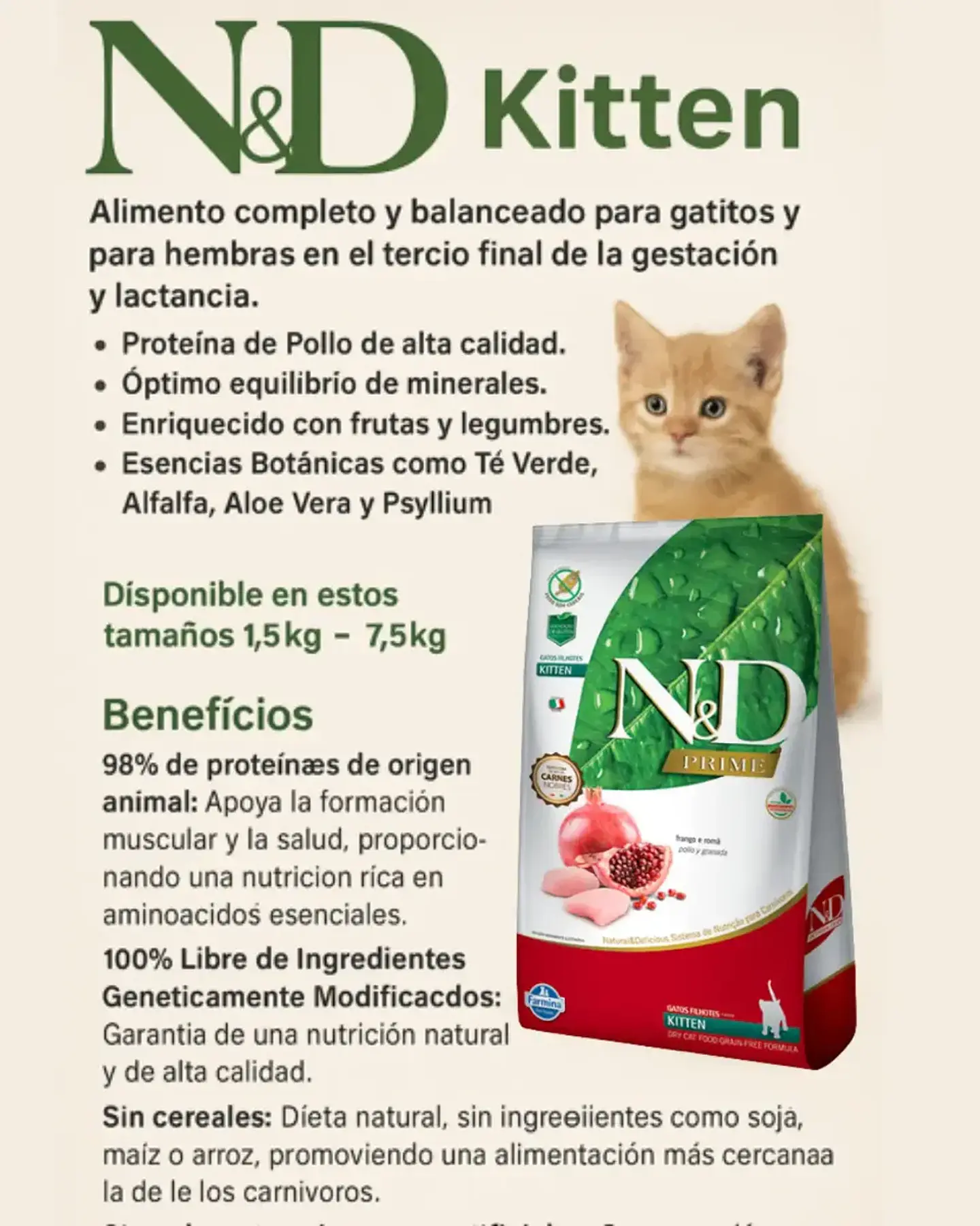 N&d Prime Kitten - Sabor Pollo Y Granada - 7,5 Kg - Gatitos 3