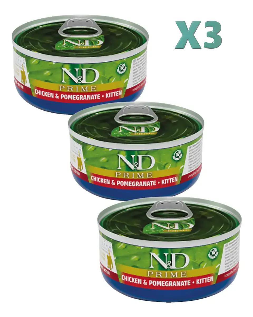 N&d 3 Latas Kitten - Pollo Y Granada - 70 Gr C/u 1