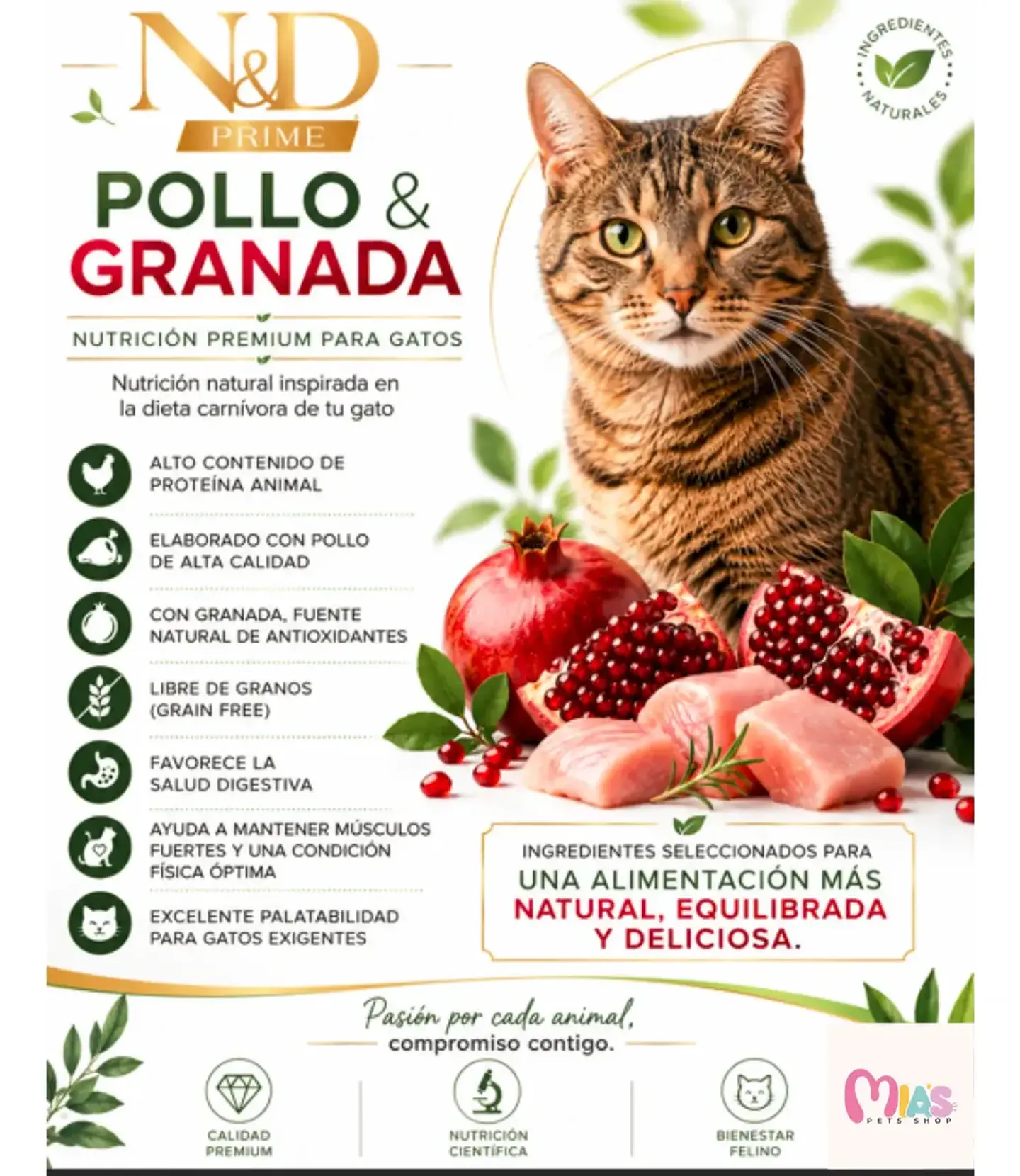 N&d 3 Pack Lata-alimento Hum. Gato Adulto-pollo Granada-70gr C/u 3