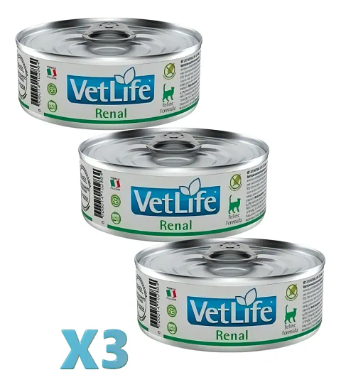 Vet Life Pack 3 Latas Renal - Gatos - 255 Gr- Sabor Mix