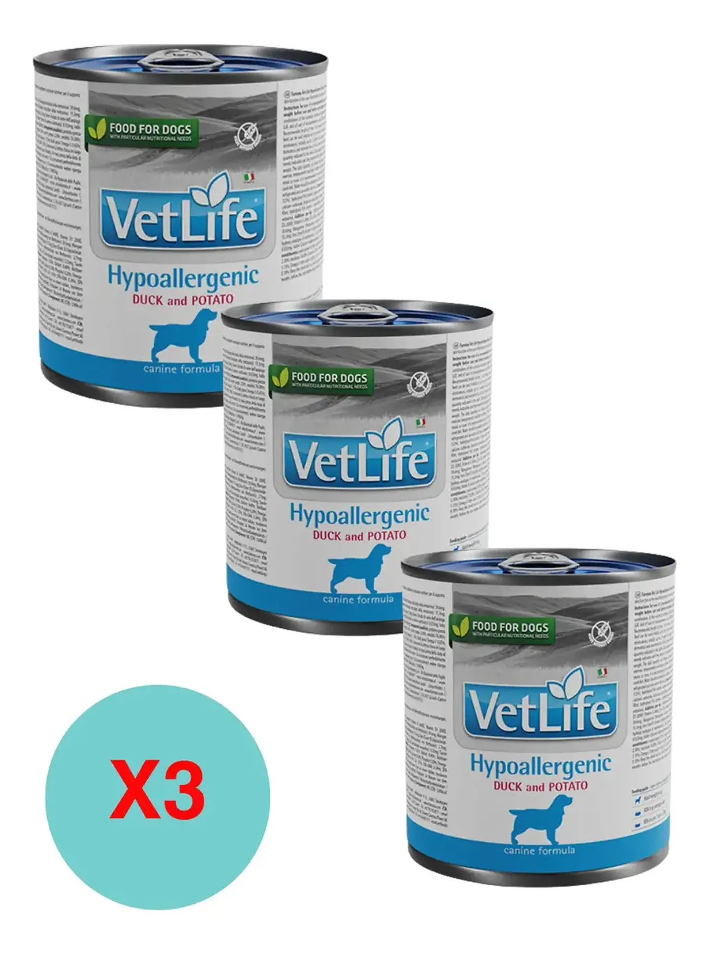 Vet Life 3 Latas Vetlife-hipoalergénica Perros- Pato&papa- 900 Gr. 1