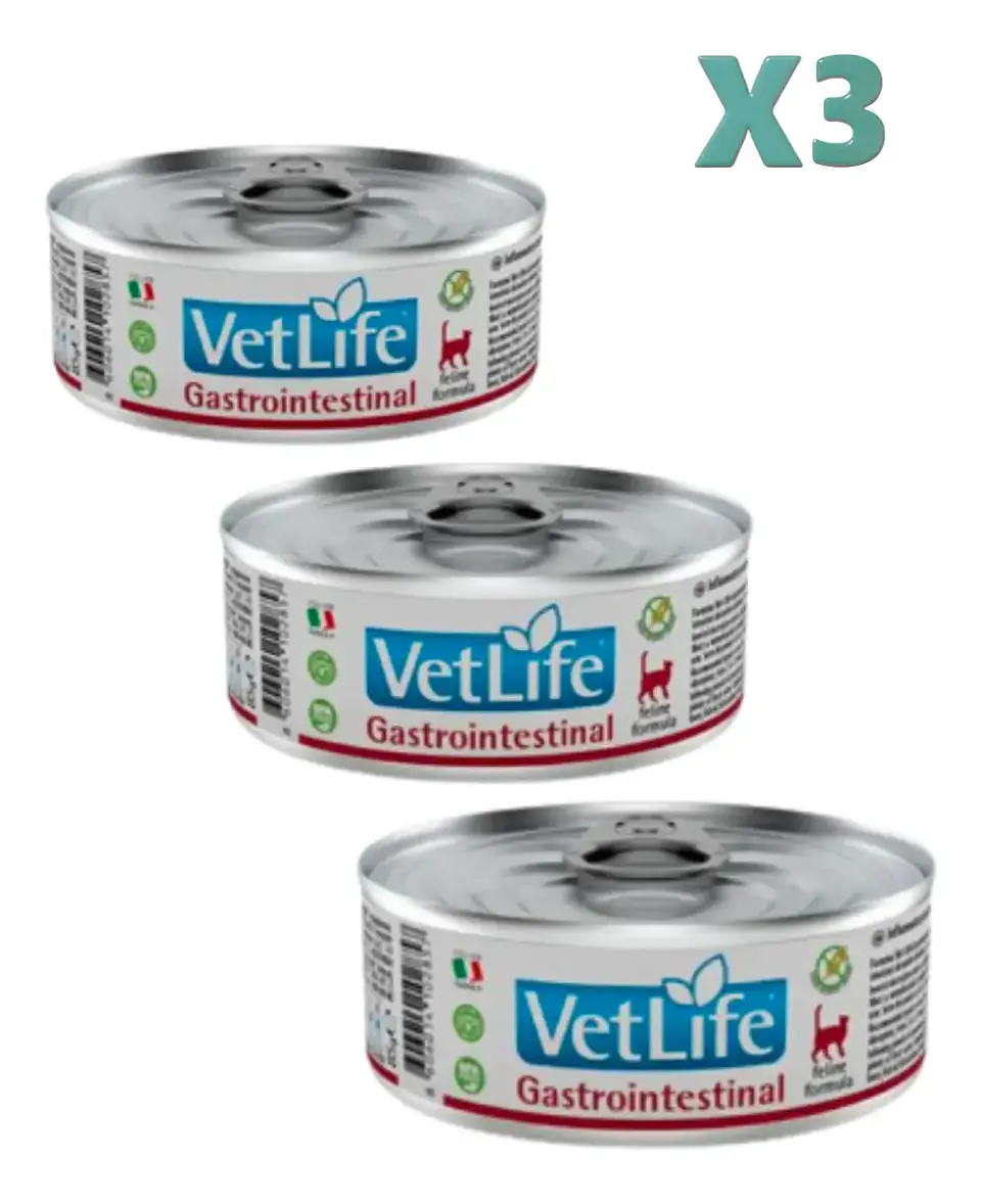 Vet Life Pack 3 Latas Vetlife - Gastrointestinal- Gatos - 255 Gr. 1