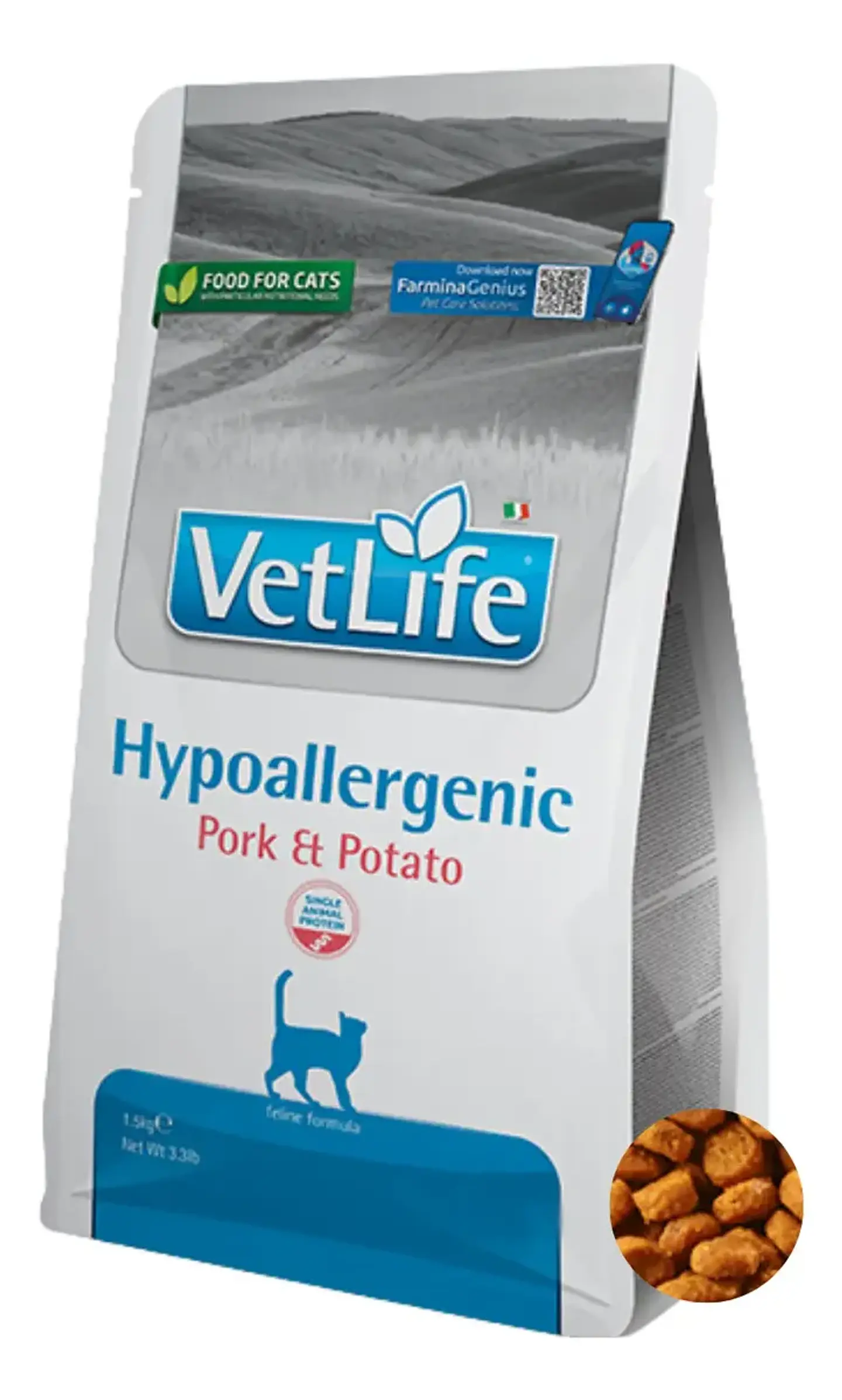 Vet Life Farmina Alimento Seco Hipoalergénico Gatos Cerdo Papa 2kg 1