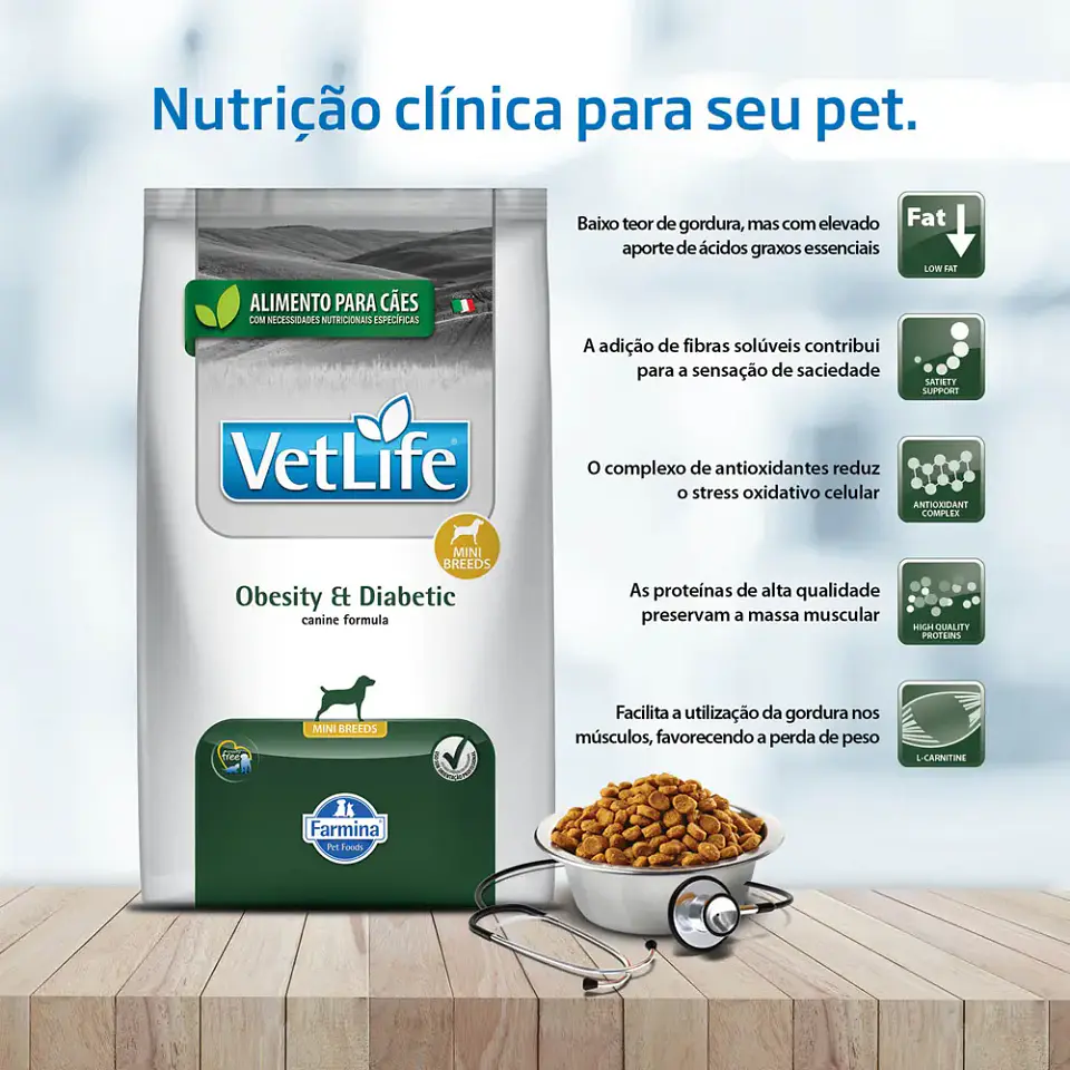 Vet Life Alimento Natural Canine Obesity & Diabetic para perro adulto de raza mini y pequeña sabor pescado de 2 kg 2