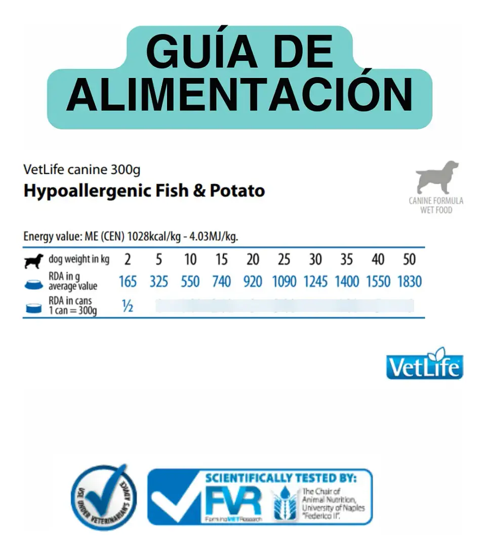 Vet Life 3 Latas Vetlife-hipoalergénico Perro-pescadoypapa-total 900g 5