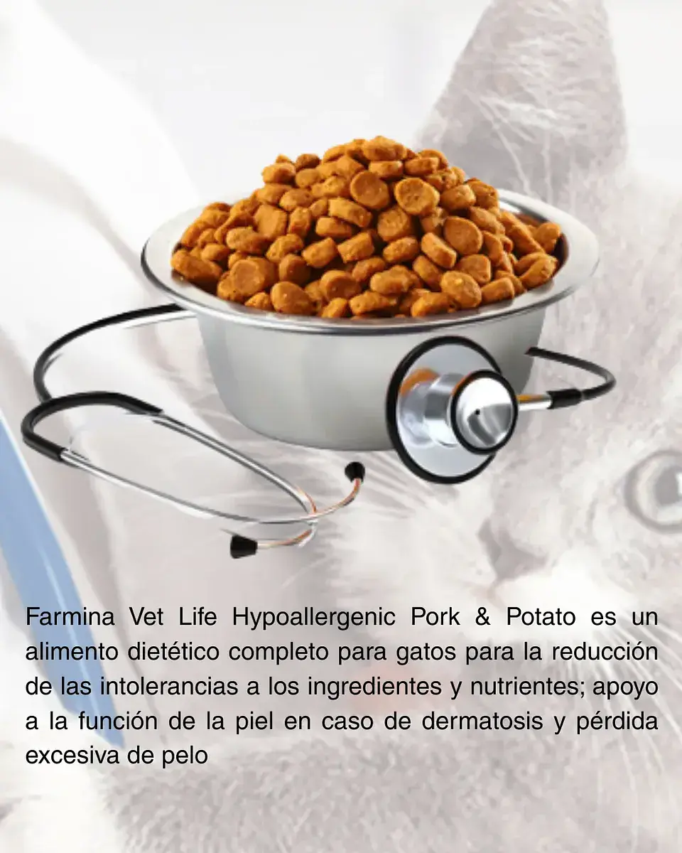 Vet Life Farmina Alimento Seco Hipoalergénico Gatos Cerdo Papa 2kg 2