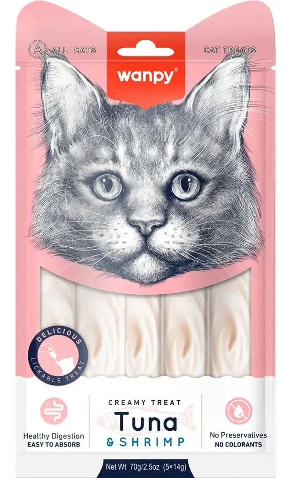Wanpy Creamy Atun Y Camaron Para Gatos - 5 Tubos 70Gr 1