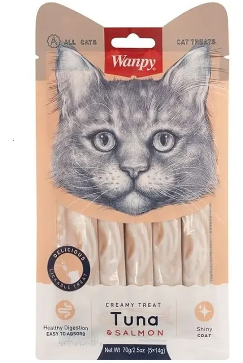 Wanpy Creamy Atun Y Salmon Para Gatos - 5 Tubos 70Gr