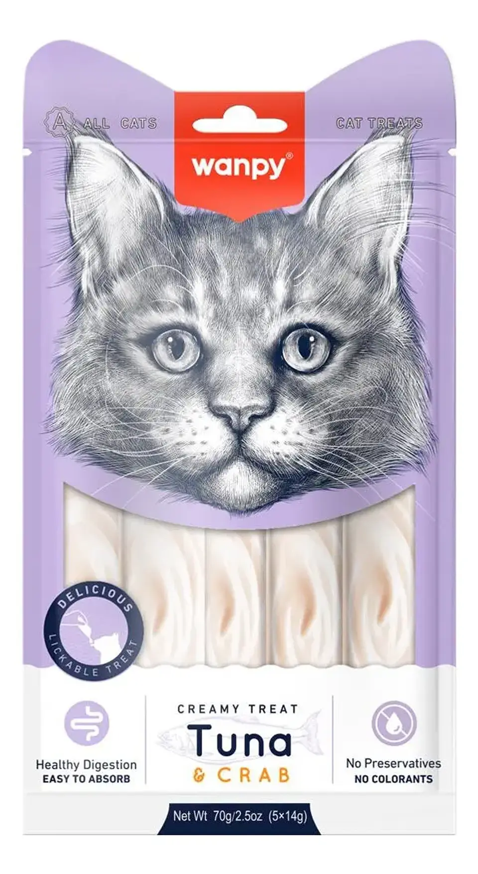 Wanpy Creamy Atun Y Cangrejo Para Gatos - 5 Tubos 70Gr 1