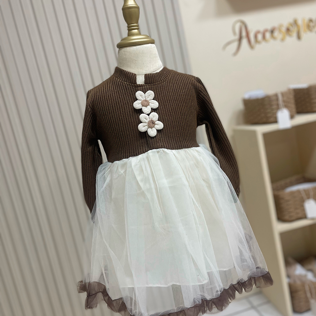 Vestido Doble Tul Marrón  1