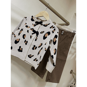 Jeans palazzo + cardigan print 