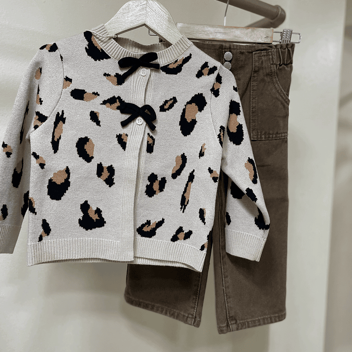 Jeans palazzo + cardigan print  2