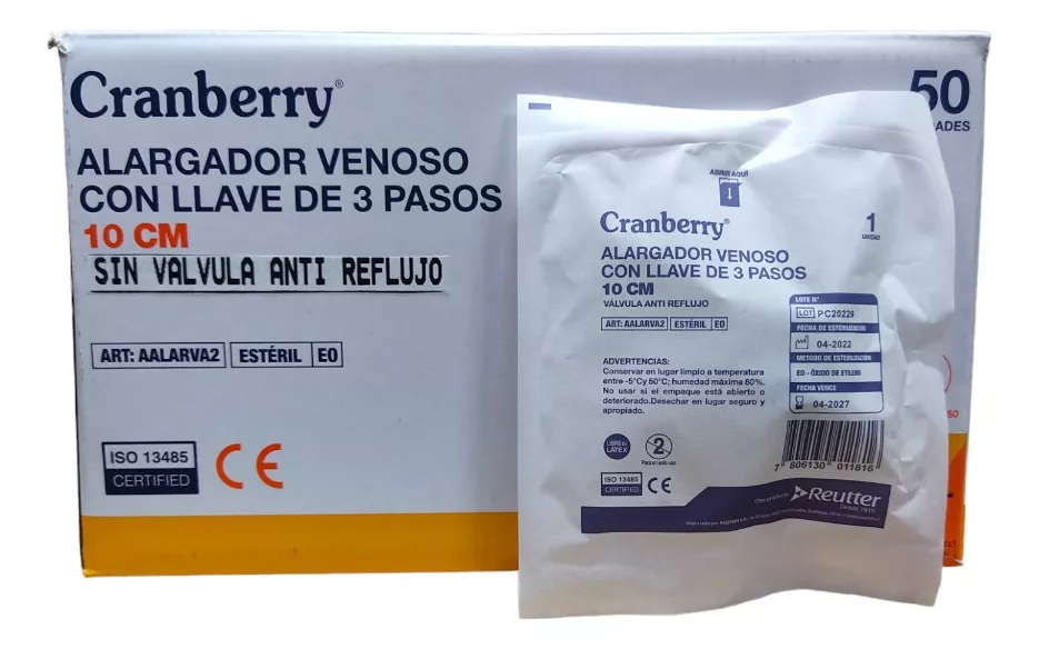 ALARGADOR VENOSO CON LLAVE DE 3 PASOS 10 CM 50 UNID CRANBERRY