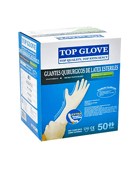 GUANTES ESTERIL TOP GLOVE TALLA 6.5 CON POLVO LA UNID 50 unid