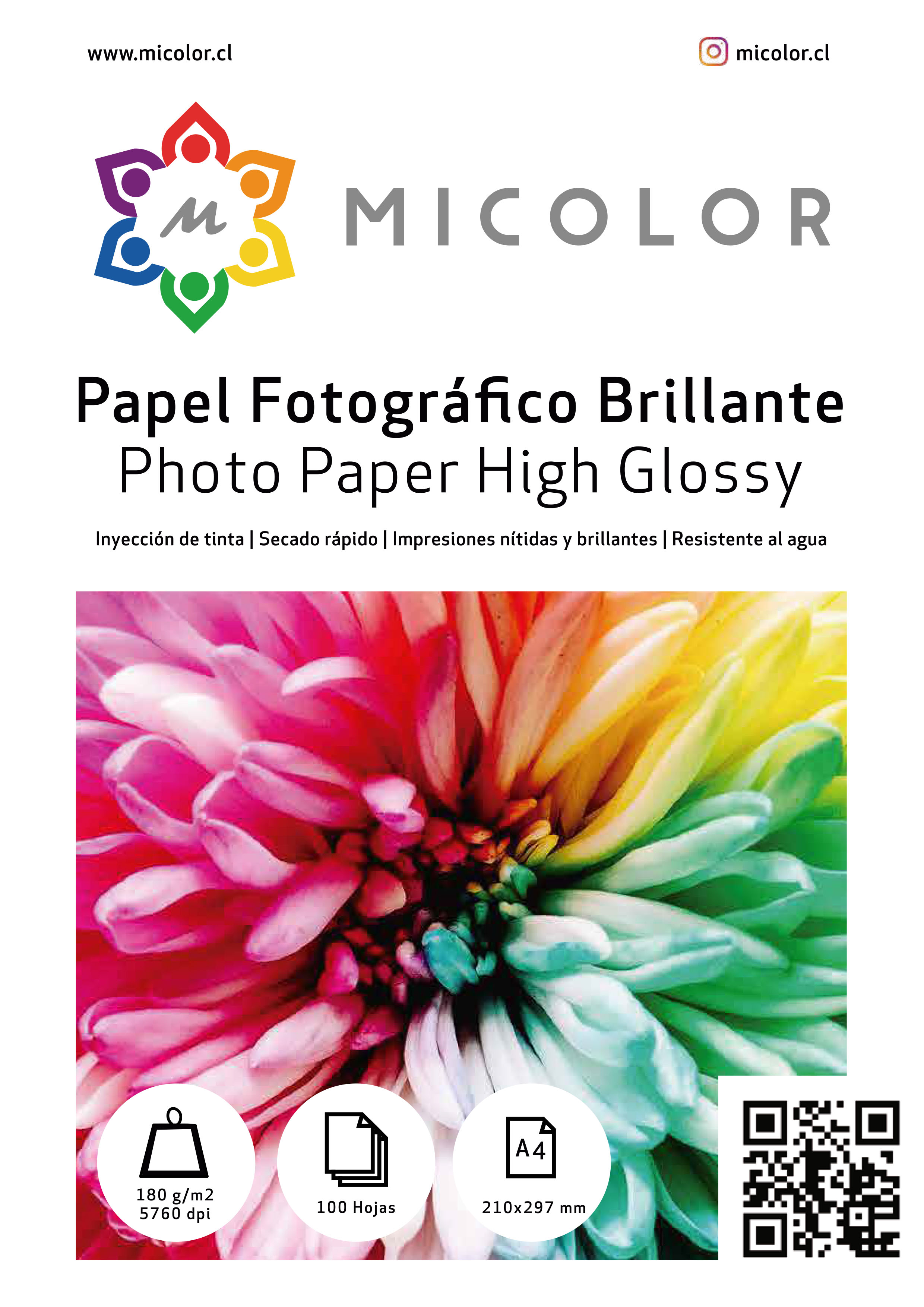 Papel Fotográfico Brillante A4 180gr / 100 hojas