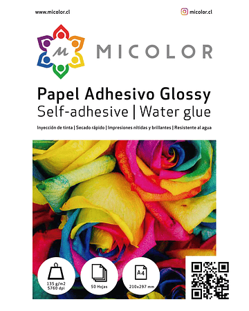 Papel Adhesivo Brillante A4  135g / 50 hojas (Antioxido)