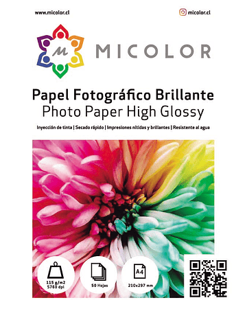 Papel Fotográfico Brillante A4 115 gr 50 hojas 