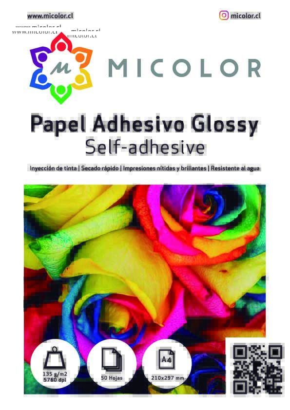 Papel Brillante Adhesivo A4 135g 1000 hojas (pegamento fuerte)