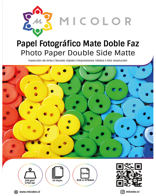 Papel Carta Fotografico Doble faz Mate  200g 50 hojas (Opalina Fotografica)