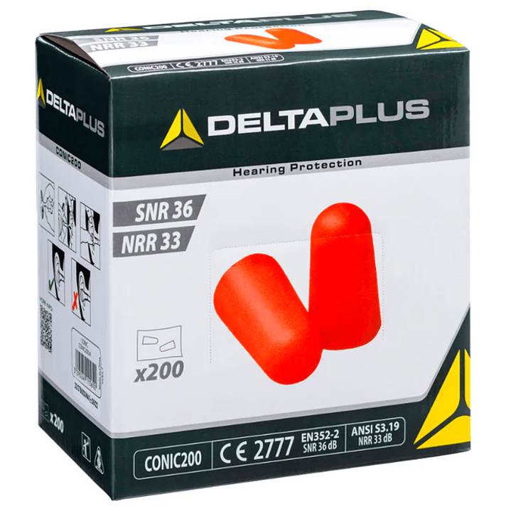 200 Pares  Tapón De Oídos Desechables Deltaplus CONIC200 1