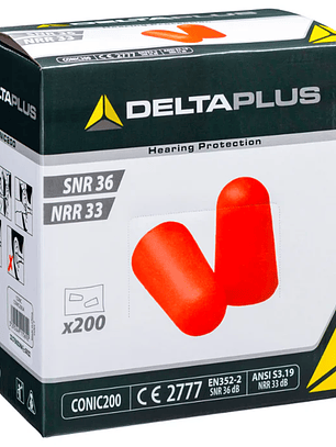 200 Pares  Tapón De Oídos Desechables Deltaplus CONIC200