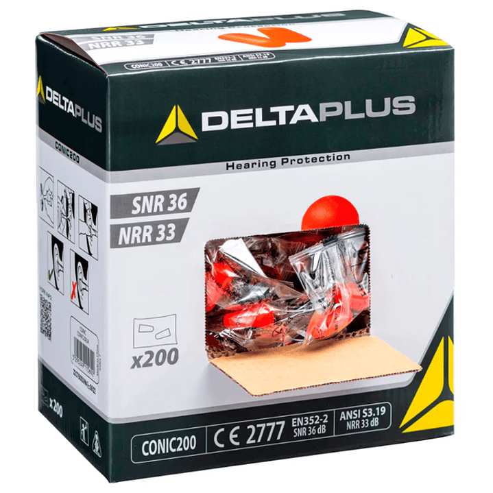 200 Pares  Tapón De Oídos Desechables Deltaplus CONIC200 5