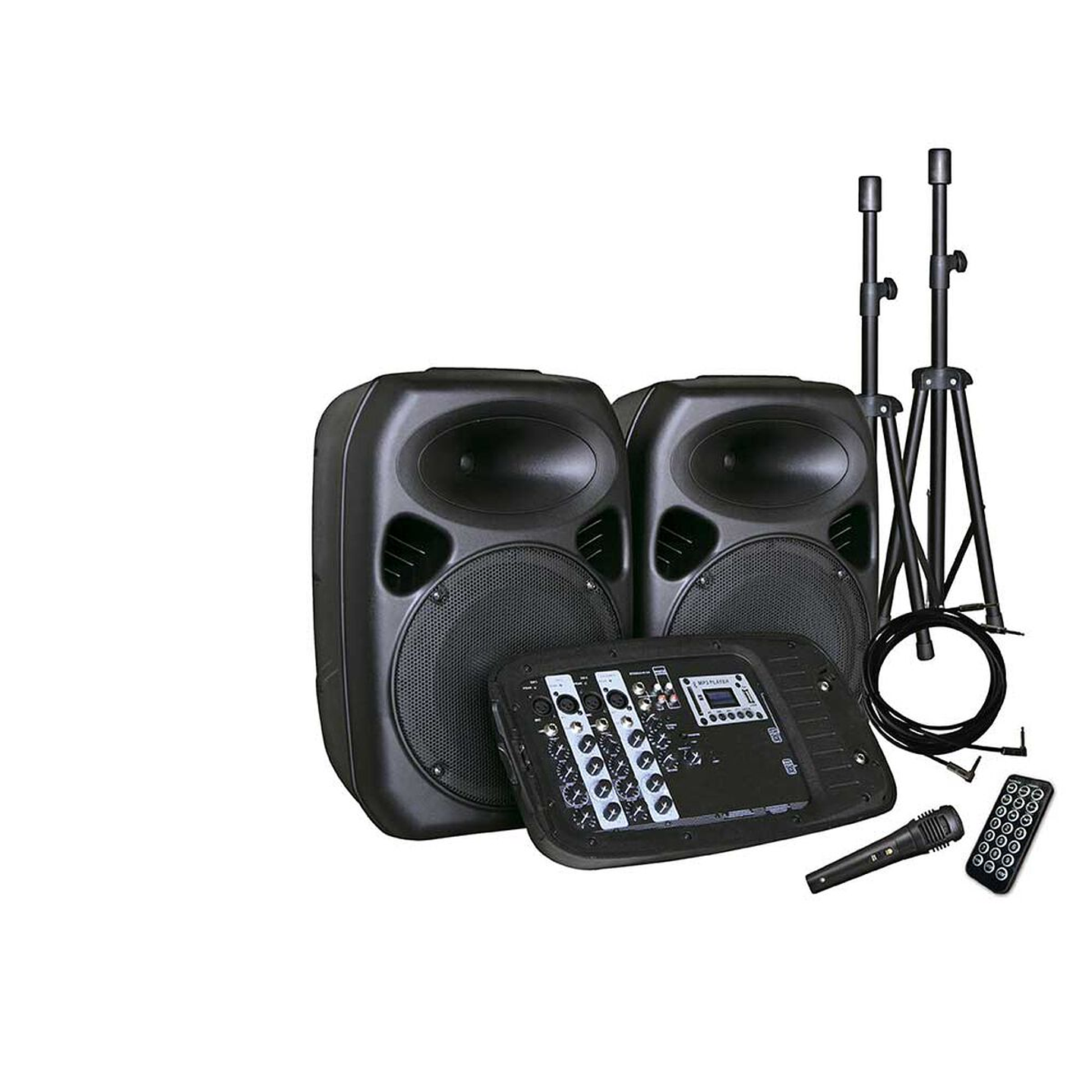 Combo Audio 2 Parlantes Minicomponente + 2 Atriles + Amplificador + Micrófono Inalámbrico Hyundai 1